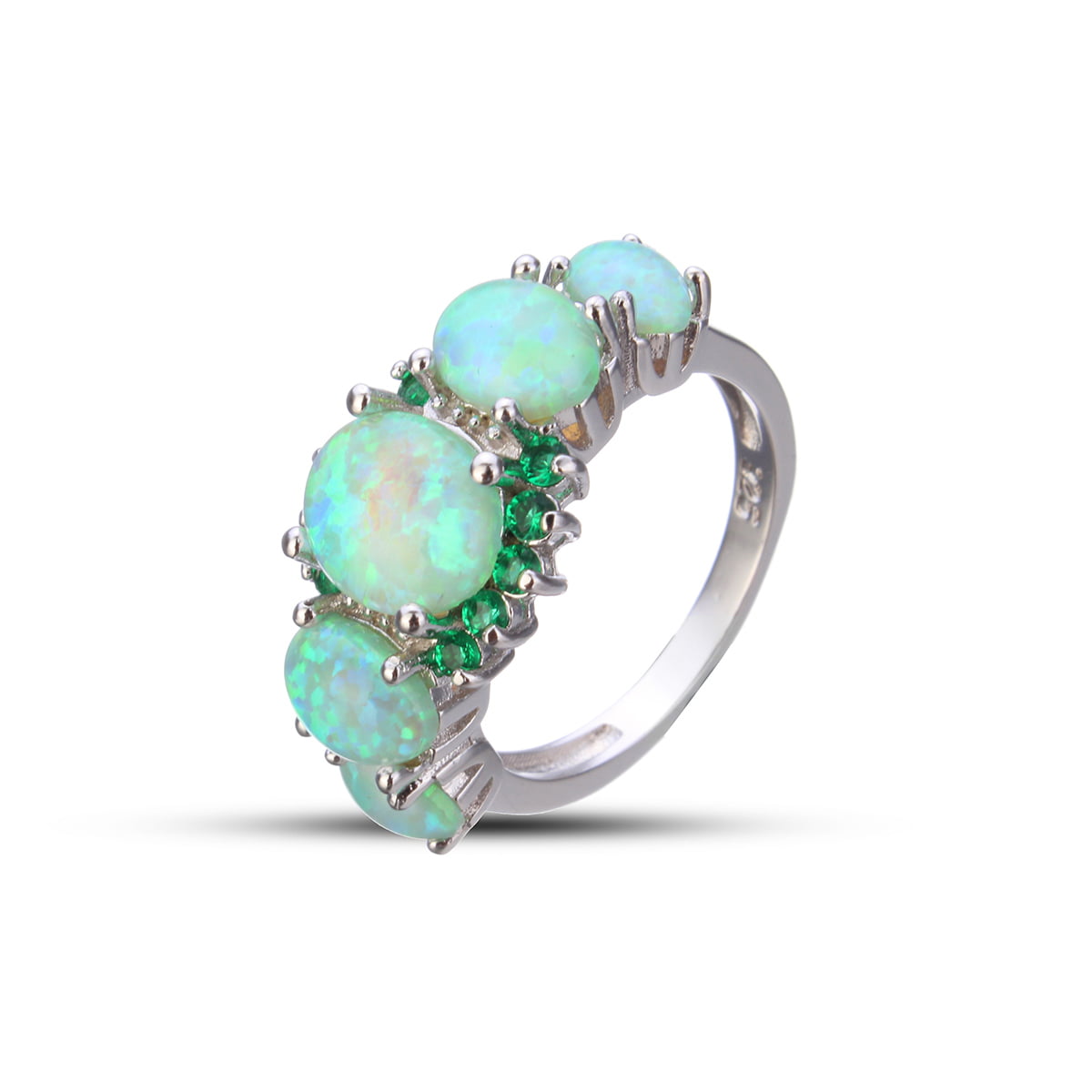 Size 7/8/9 Fashion Green Fire Opal & Emerald Women Jewelry Gems Silver Ring Gift