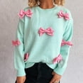 thumbnail image 4 of Lenpel Sweaters for Women Trendy Long Sleeve Crew Neck Knitted Pullover Tops Soft Casual Sweaters with Bowknots(Green,Medium), 4 of 5