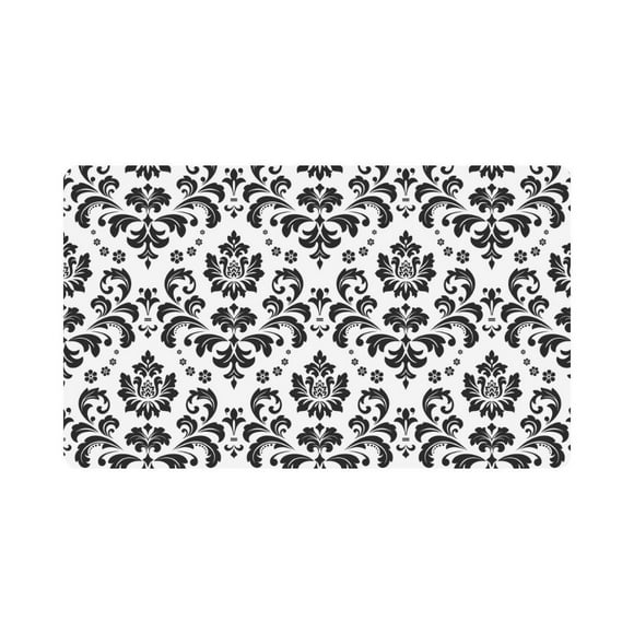 MKHERT Elegant Damask Black and White Floral Doormat Rug Home Decor Floor Mat Bath Mat 30x18 inch