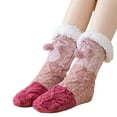 thumbnail image 4 of WMNTST Womens Fuzzy Socks With Grips Color Block Textured Crew Sock With Cute Pompoms Cozy Winter Socks, 4 of 5