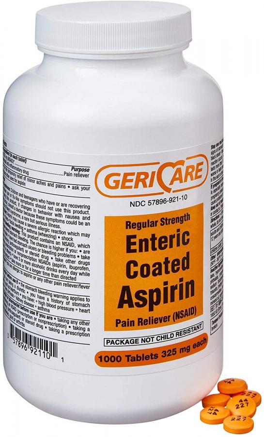 GeriCare Enteric Coated Aspirin, 325 mg Strength, 1,000 Tablets per