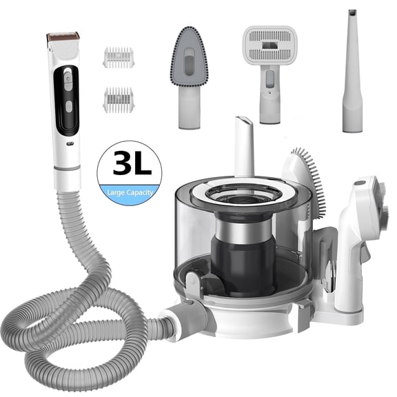Pet Grooming Vacuum with Detachable, 2.5 Amps, for Dog and Cat, Kit with Electric Trimmer, White