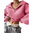 thumbnail image 2 of Women Long Sleeve Sweaters Oversized Stretch Fitted Pullover Sweater Ribbed Solid Color Knit Jumper Tops Pink S, 2 of 7