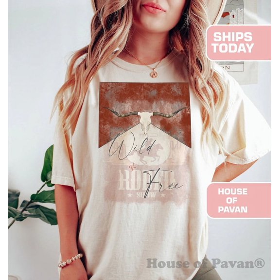 Western American Rodeo Shirt, Vintage Inspired Graphic Tee, Retro Boho Tee, Comfort Colors® Shirt for Women