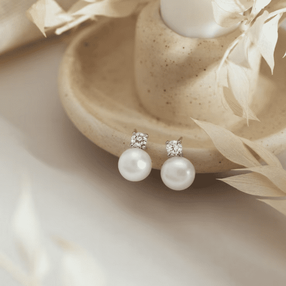 Freshwater Pearl Stud Earrings - Minimalist CZ Diamond Pearl Earrings - Wedding Earrings - Pearl Jewelry - Bridesmaid Gift