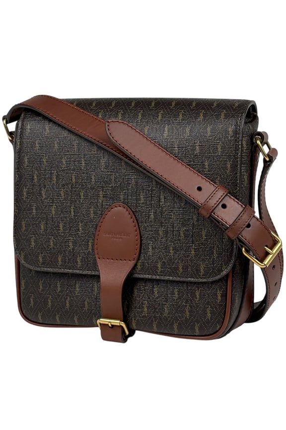 Pre-Owned Saint Laurent logo shoulder bag, brown coated canvas, 668582, women's. (Good)