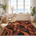 thumbnail image 3 of Design&I 8'x10' Washable Area Rug Sleek Flatweave Pet Friendly Orange Black Geometric Retro Design Bold Abstract with Leaf Motifs for King Size Bedroom, Under Bed, 3 of 7
