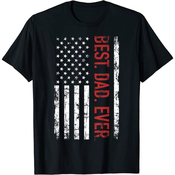 Best Dad Ever US American Flag Gift for Father's Day Short Sleeve T-Shirt