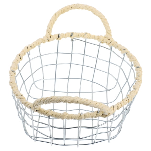 KAKOWELY Kitchen Storage Basket Iron Fruit Bowl Plated Silver with Double Handles for Snacks and Bread