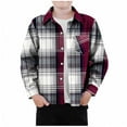 thumbnail image 2 of Children's Clothing Boys Shirts Long Sleeve Fashion Plaid Print Casual Button Down Shirt Shacket Jackets with Pocket 3-9Years Wine, 2 of 4