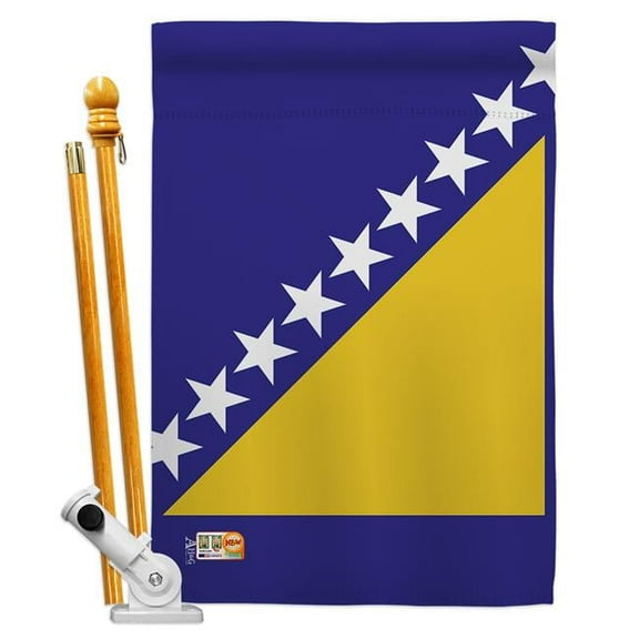 AA-CY-HS-140034-IP-BO-D-US18-AG 28 x 40 in. Bosnia-Herzegovina Flags of the World Nationality Impressions Decorative Vertical Double Sided House Flag Set & Pole Bracket Hardware Flag Set