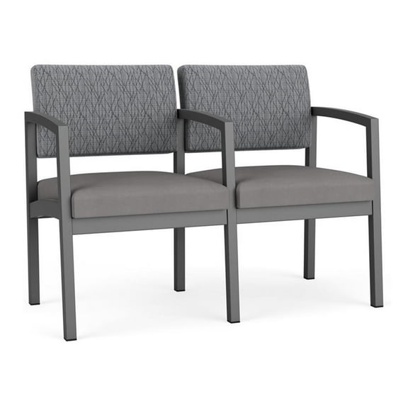 Lesro Lenox Steel Fabric 2-Seat Waiting Room Guest Reception Chair in Charcoal/Gray/Castillo Metal