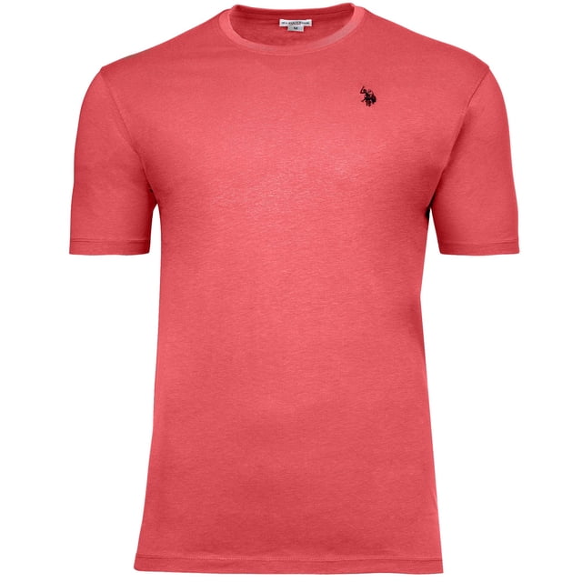 U.S. POLO ASSN. Camiseta para hombre - Jersey cardado, cuello redondo, logotipo bordado, algodón Naranja L (Large)