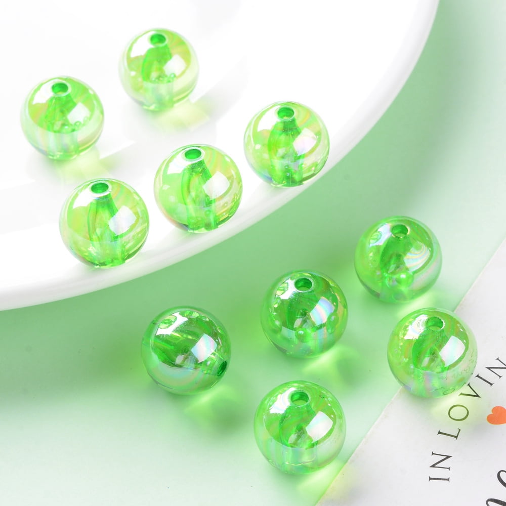 Transparent Acrylic Beads AB Color Plated Round Lawn Green 16x15mm Hole: 2.8mm 220pcs/500g