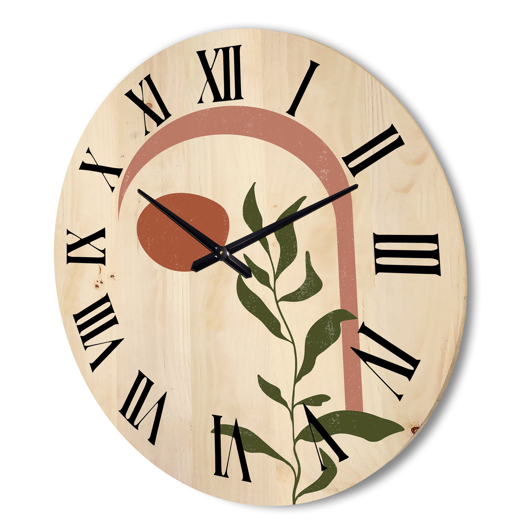 Designart 'Abstract Geometrical Leaf With Moon III' Modern Wood Wall Clock