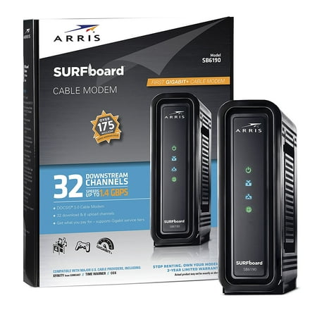 ARRIS SURFboard SB6190 32x8 DOCSIS 3.0 Cable Modem - Retail Packaging - (Best Docsis 3 Modem)