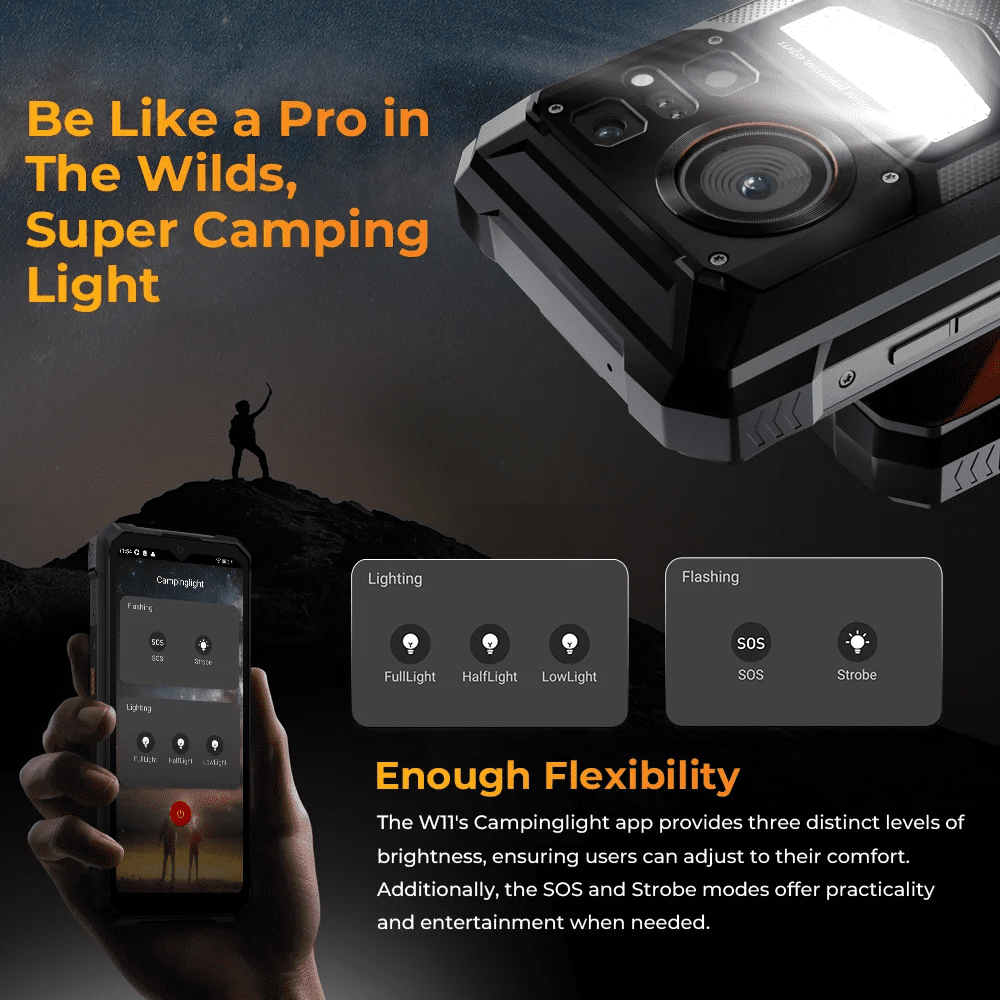 HOTWAV W11 Android 13 Outdoor Mobile Phone 12GB 256GB (2TB Expandable), 20800mAh Battery 33W Outdoor Smartphone