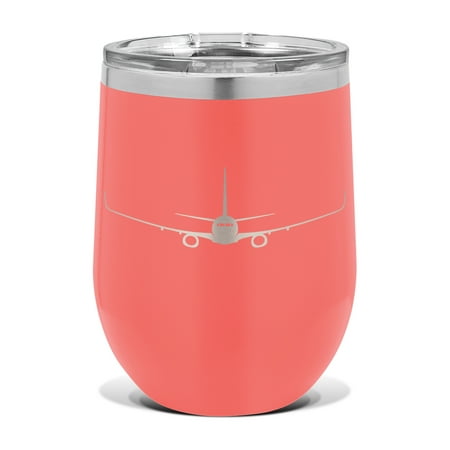 

737 Next Generation NG Wine Tumbler 12 oz - Laser Engraved - Stainless Steel - Vacuum Insulated - Double Walled - Wine Glass - Stemless - Drinkware Clear Lid - 737ng airliner next gen - Coral