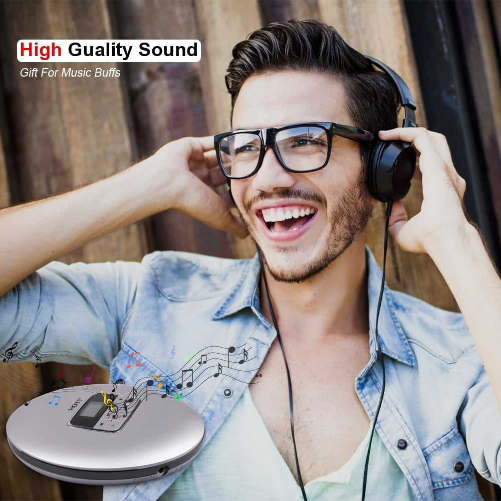 MEGICOT Portable CD Player, Personal Portable MP3/CD Player with Headphone Jack, Anti-Skip/Shockproof Protection, Compact CD Music Disc Player with LCD Display (Silver)