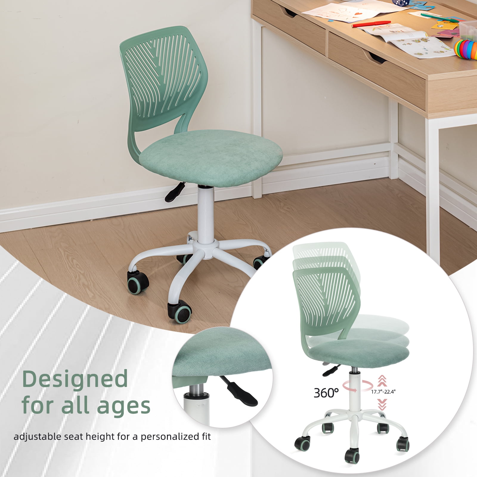 Homy Casa Adjustable Swivel Desk Chair with Cushioned Seat for Dorm Study Desks