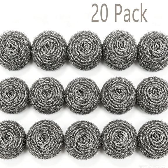 OFEFE 20 Pack Stainless Steel Scrubber Pads- Heavy Duty Scouring Pads for Kitchen, Grill, Oven, Pots & Pans - Rustproof & Reusable Cleaning Dish Scrubbers, Silver