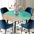 thumbnail image 5 of Elastic Fitted Round Tablecloth, Teal Ombre Coastal Waterproof Stretch Table Cover for 45"-54" Tables, Summer Nautical Beach Ocean Seaside Washable Outdoor Tablecloths for Patio, Picnic, Camping, 5 of 9