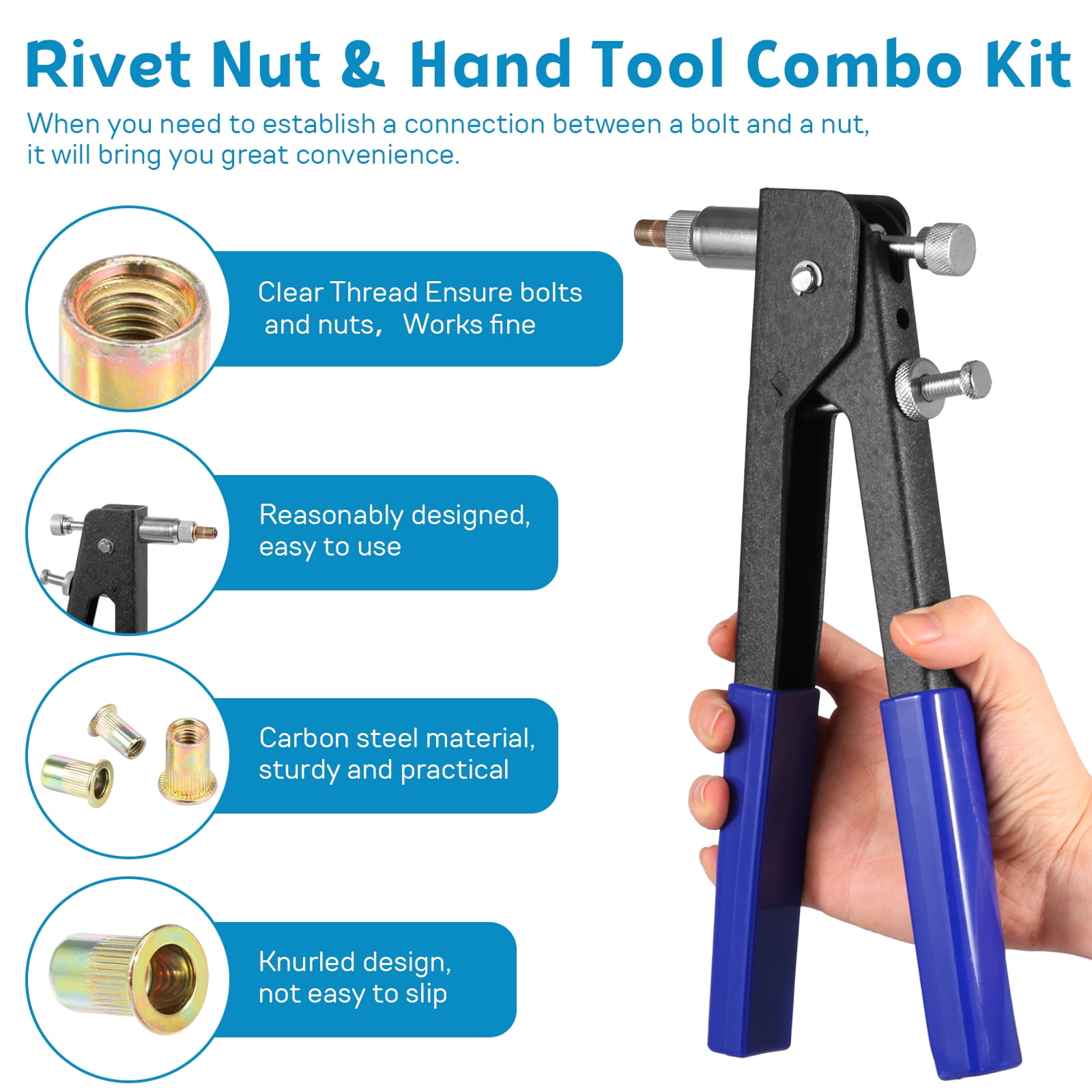 430Pcs Rivet Nut Tool Kit M3 M4 M5 M6 M8 Alloy Steel Rivnut Set for Automotive Aviation and Construction Application