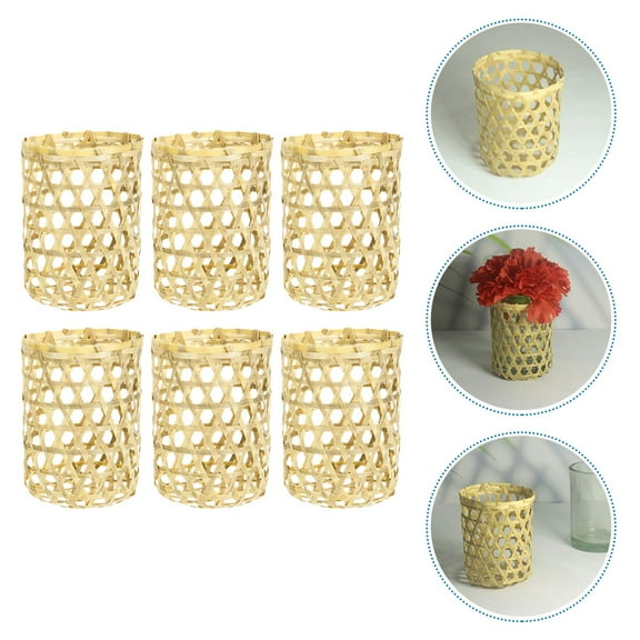 Worgeous 6Pcs Bamboo Small Vase Covers Glass Vase Sleeve Decor Cup Protective Covers