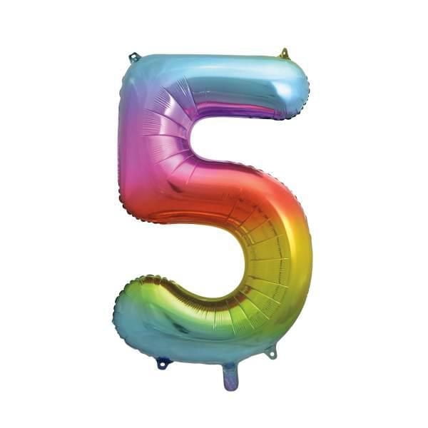 Ballon en aluminium arc-en-ciel, en forme de numéro 5, 34"