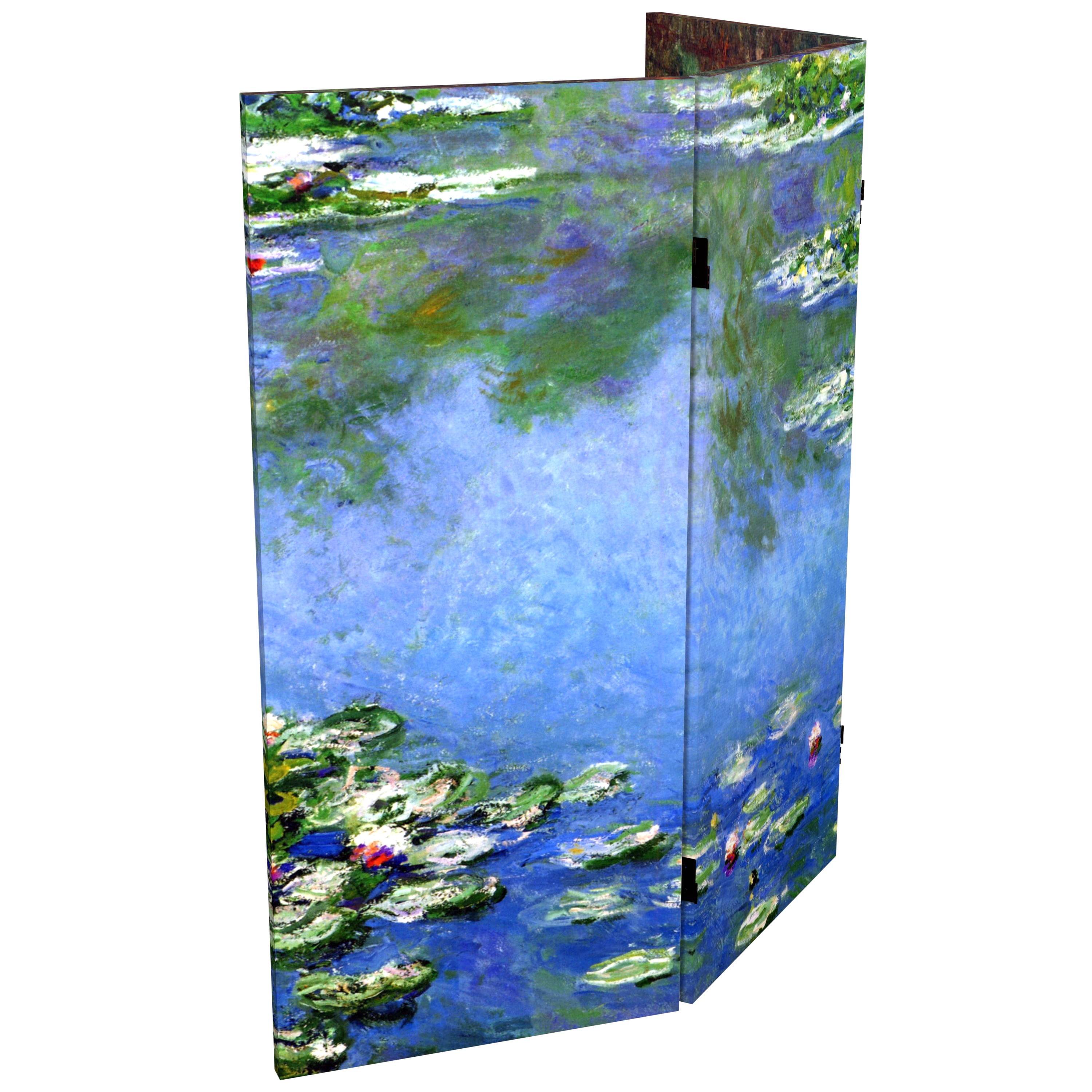 Red Lantern 3 ft. Short Monet Canvas Folding Screen - Lilies/Garden at Giverny