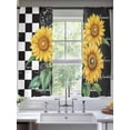 thumbnail image 2 of Summer Sunflowers Sheer Curtains 63 Inch Long 2 Panels, Yellow Floral Plants Retro Plaid Black White Light Filtering Rod Pocket Curtains, Sheer Voile Drapes for Living Room Bedroom, 52"x63", 2 of 8