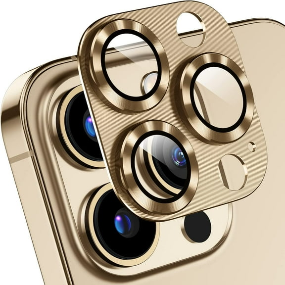 [2 Pack] Camera Lens Protector for iPhone 13 Pro/iPhone 13 Pro Max, Ultra HD Camera Lens Protector, Metal Tempered Glass Camera Cover, 9H Hardness, Anti-Scratch Gold)