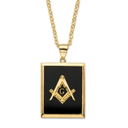Men's Emerald-Cut Genuine Black Onyx 14k Gold-Plated Masonic Square and ...