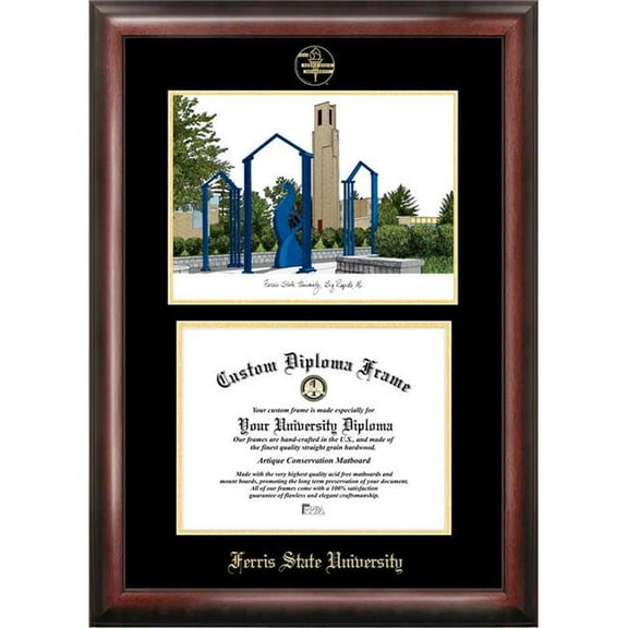 Campus Images MI979LGED-1185 11 x 8.5 in. Ferris State University Gold Embossed Diploma Frame with Lithograph - Satin Mahogany
