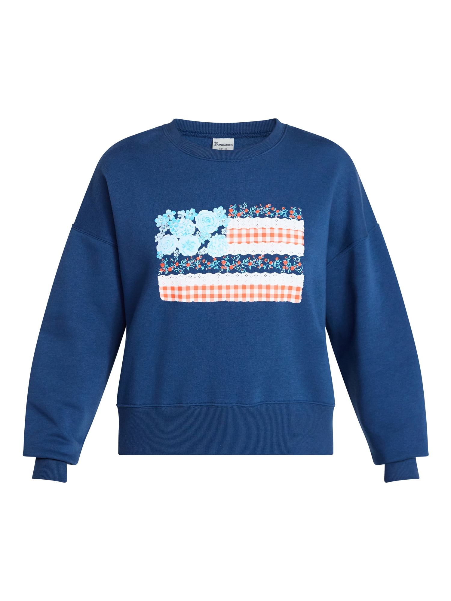 No Boundaries Boxy Americana Sweatshirt with Long Sleeves, Women's XXS-4X