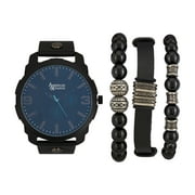 American Exchange Men's Black Analog Quartz Watch and Stackable Bracelet Gift Set