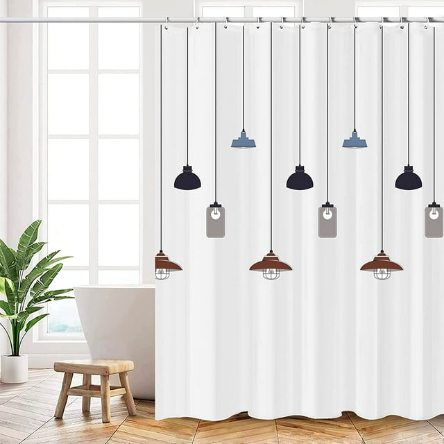 Cortina de ducha, cortina de ducha de 180 x 200 cm, diseño de araña blanca, cortinas de ducha de poliéster lavables a máquina con dobladillo inferior con peso y 12 ganchos.