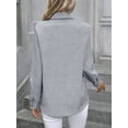 thumbnail image 6 of Button Down Shirts for Women Long Sleeve Blouse Shirts Casual Solid Office Work Tunic Top Light Gray M, 6 of 7