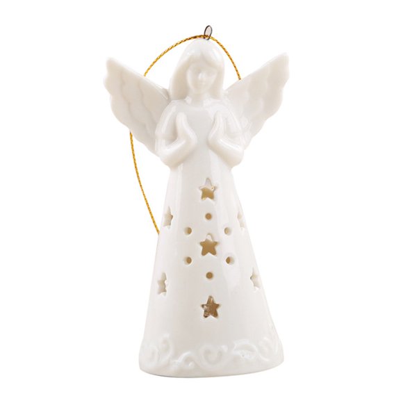 Guardian Angel Figurine Exquisite Smooth Surface Porcelain Delicate Angel LED Lighting Prayer Figurine for Home