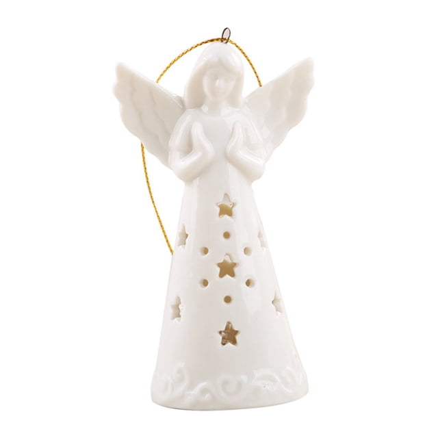 Guardian Angel Figurine Exquisite Smooth Surface Porcelain Delicate Angel LED Lighting Prayer Figurine for Home