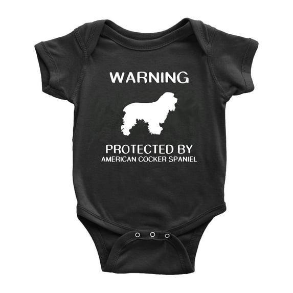 Warning: Protected by A American Cocker Spaniel Dog Funny Baby Rompers Bodysuit (Black,0-3 Months)