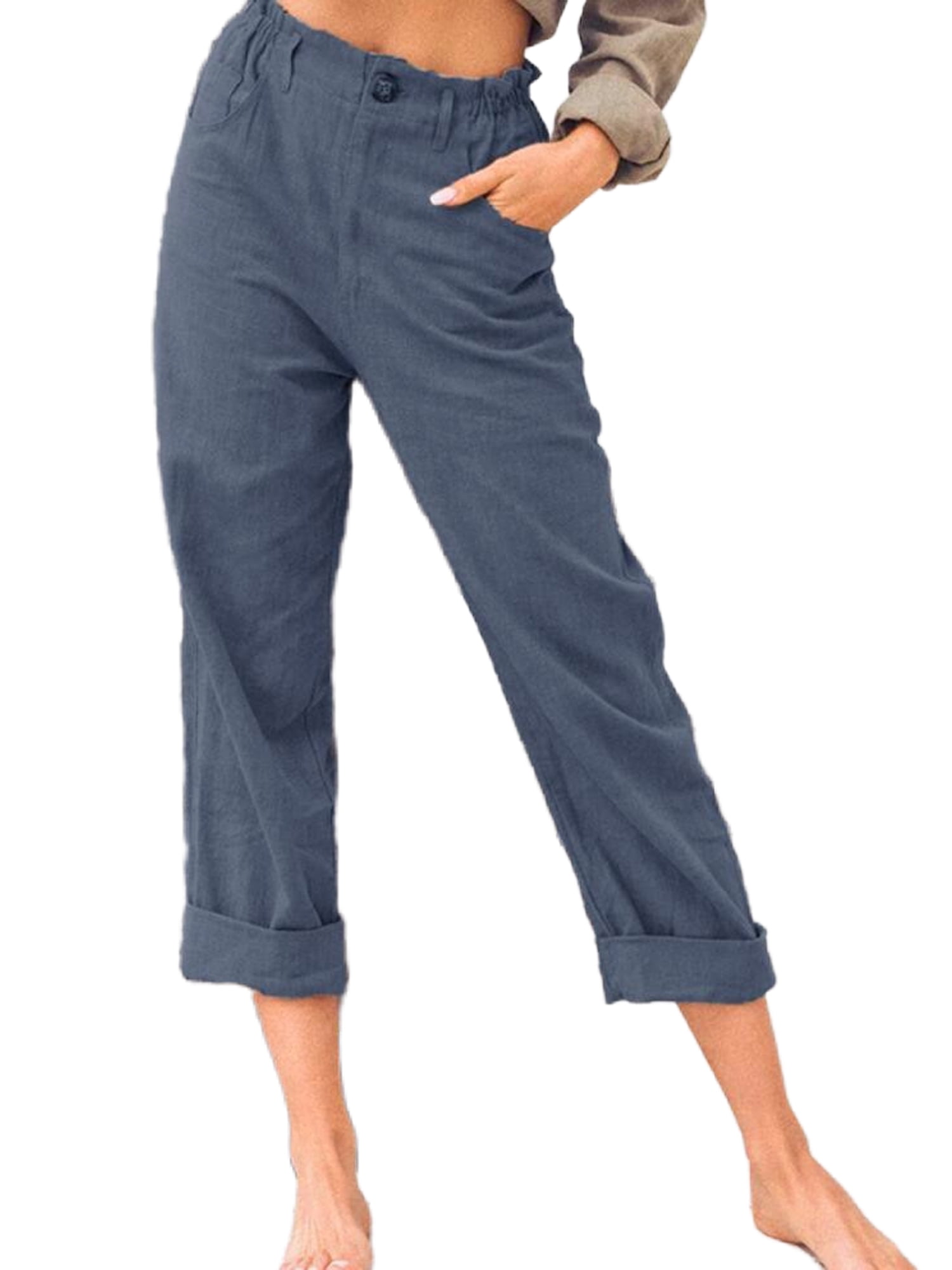 Niuer Linen Capris Pants For Women Casual High Waist Summer Pants ...