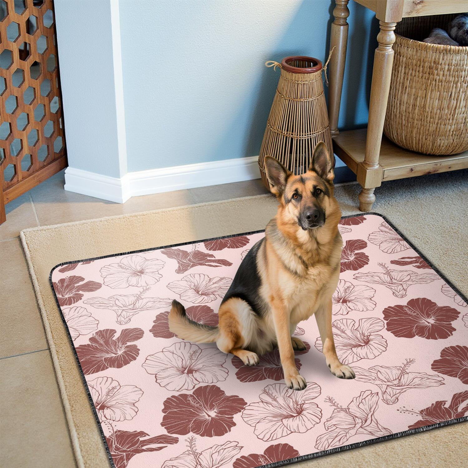 2-Count Extra Large Floral Design Pet Training Mats, Washable Reusable Dog Pee Pads 48x48 Inches, Non-Slip Housebreaking Pads for Large Breed Puppy Indoor Potty Area