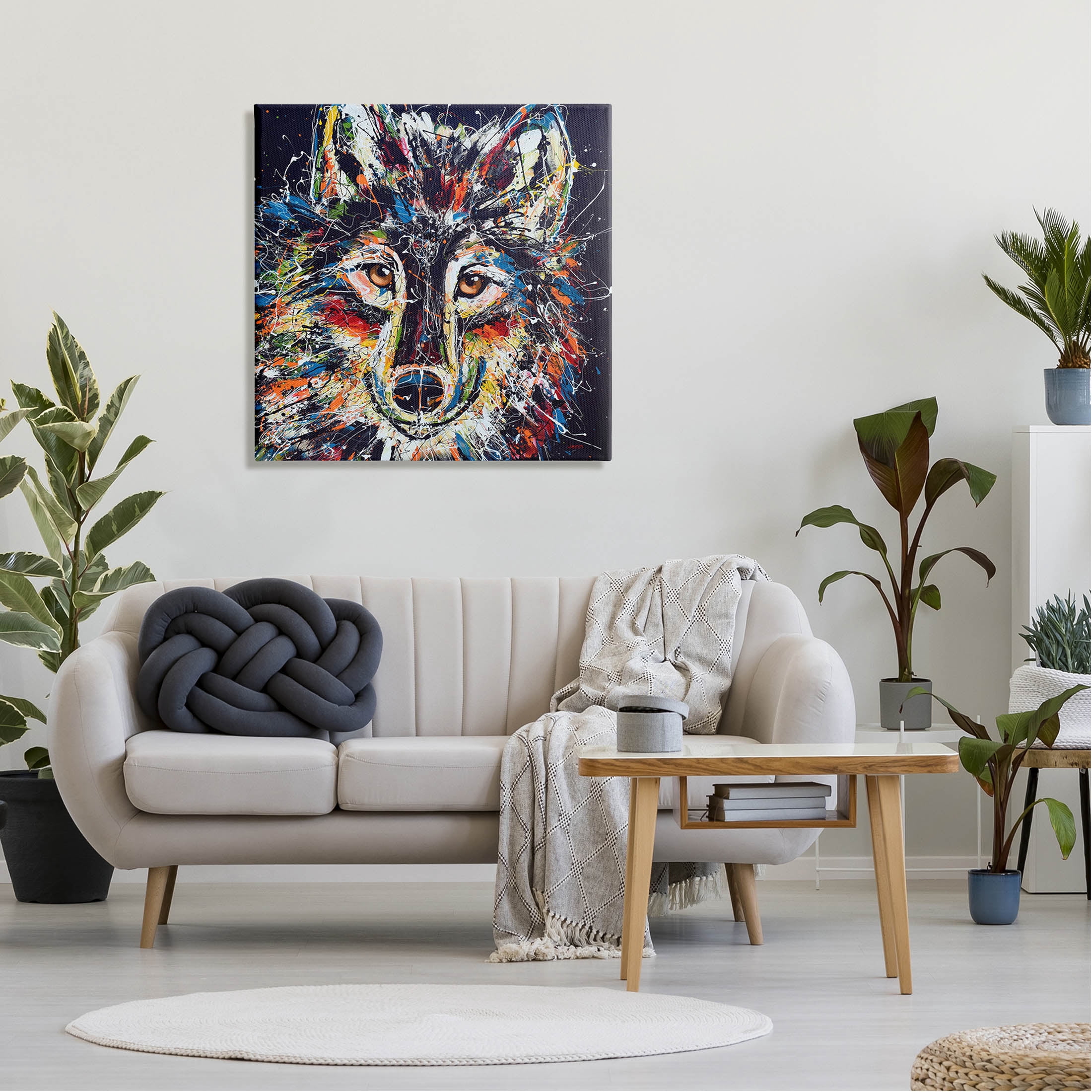 Abstract Wolf Urban Style Hues Animals & Insects Painting Gallery Wrapped Canvas Print Wall Art