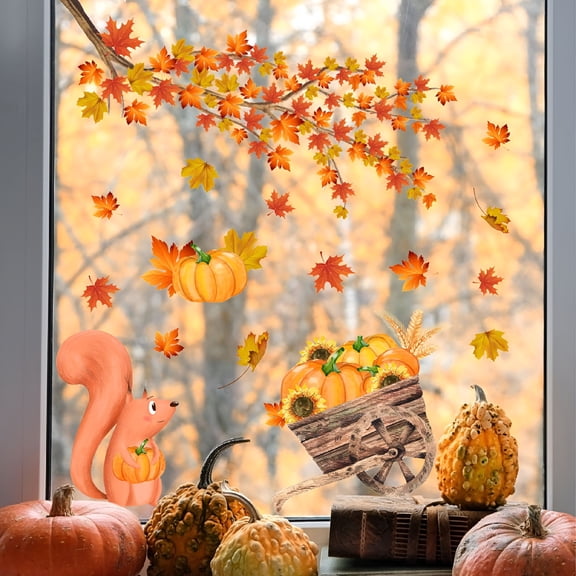 CCOCC 2026 New Fall Window Clings,Thanksgiving Stickers Pumpkin Maple Leaf Double-Sided Visual Decorative Wall Stickers for Autumn School Home Office Accessories Toddler Party Supplies Gifts