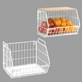 thumbnail image 6 of Wetheny 2 Tier Stackable Wall Mounted Wire Basket Fruit Basket with Wood Lid - Kitchen Pantry Organization and Storage, Hanging Storage Basket for fruits, Onion, Potato, Produce, Vegetable (White), 6 of 9
