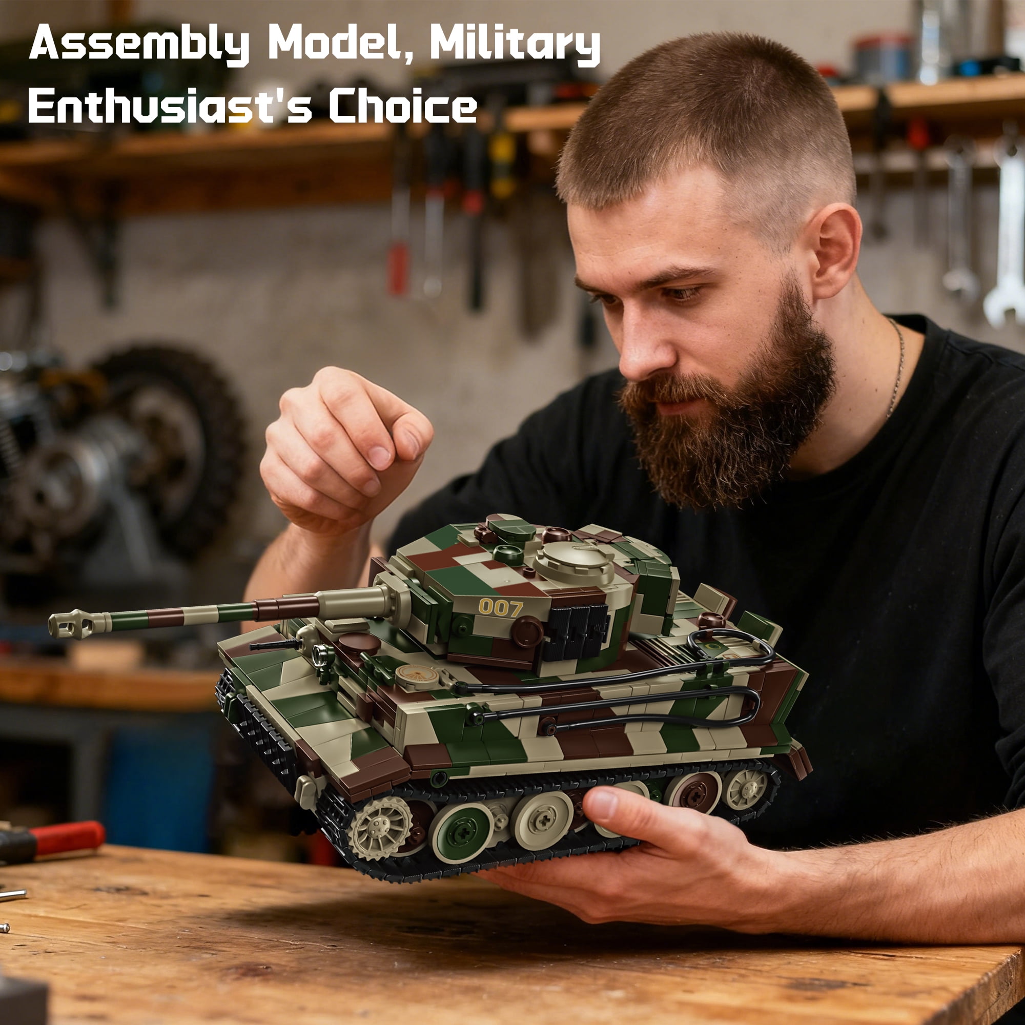 Remocguys WW2 Tiger Tank 007 Building Sets, Compatible with Lego Army Military Vehicles Model kits World War II Collectible for Adults Boys 14+ 1603Pcs