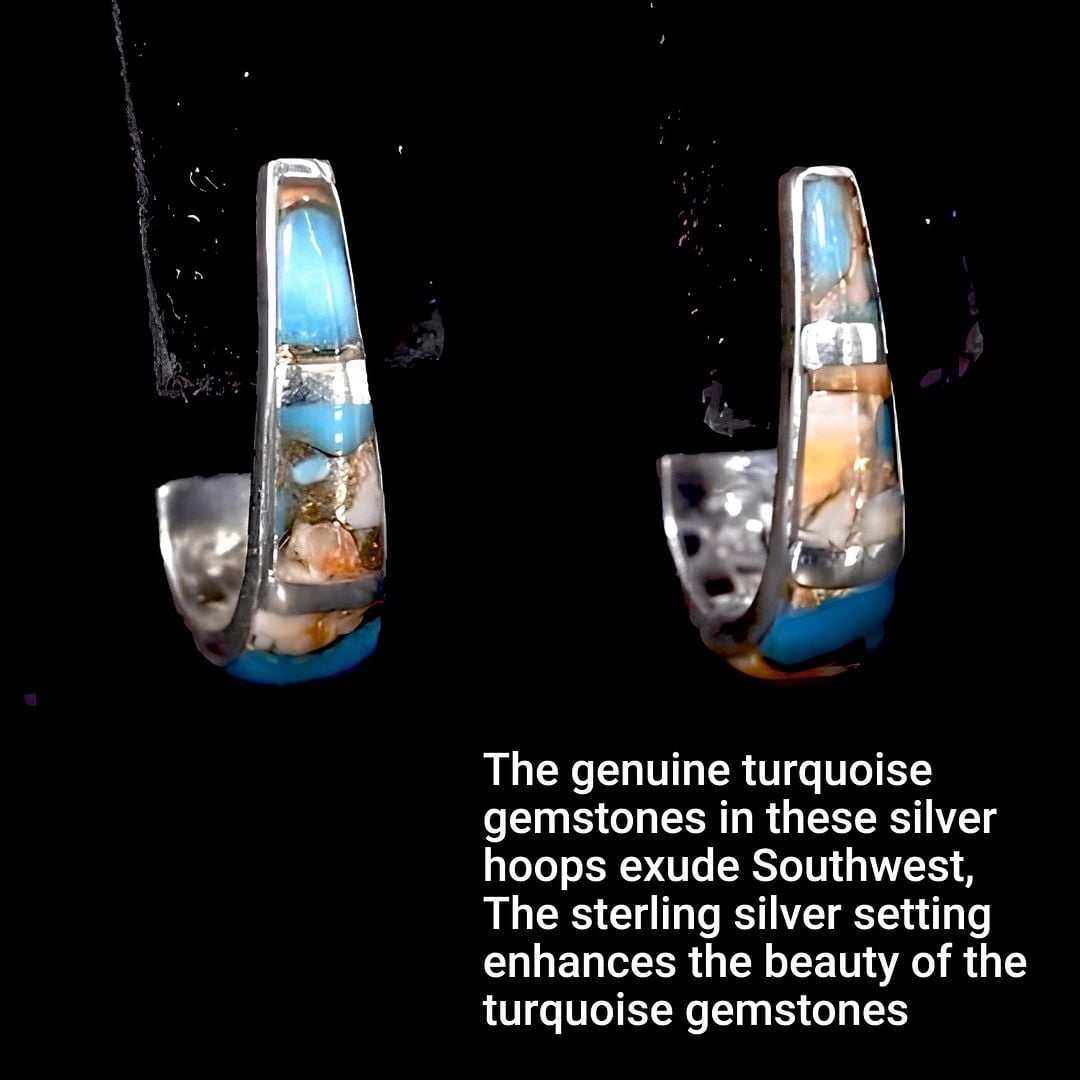 Santa Fe Style Multicolor Turquoise J-Hoop Earrings for Women 925 Sterling Silver Boho Western Jewelry  Boho Western Birthday Gifts for Women