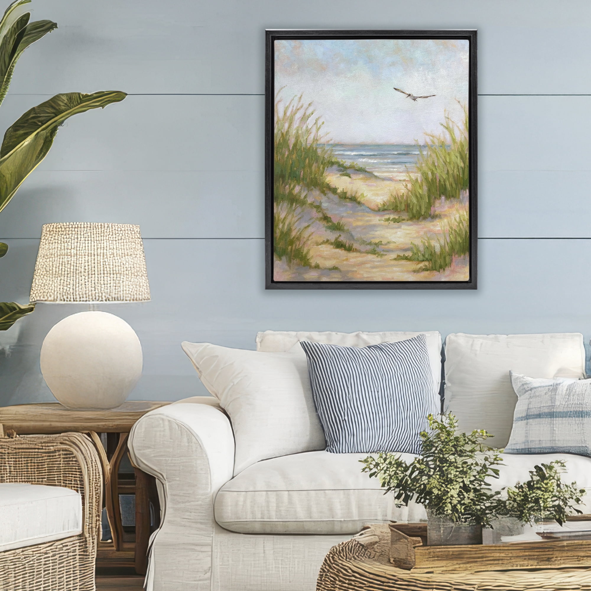 Stupell Industries Peaceful Beach Sand Dunes Black Framed Floater Canvas Wall Art, design by Linda Sperruzzi