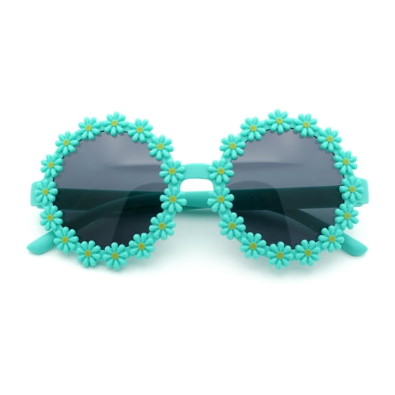 Girls Kids Daisy Flower Rim Round Circle Plastic Cute Lolita Sunglasses Green